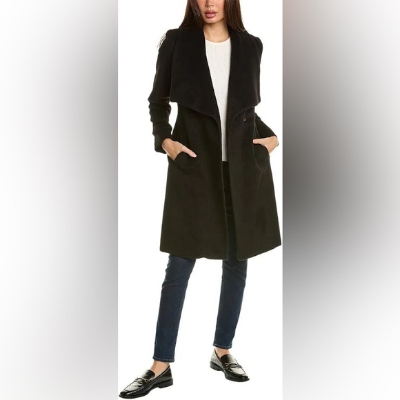 Cole Haan Women's Signature Wool Blend Wrap Coat Black Size 12 - Picture 2 of 16